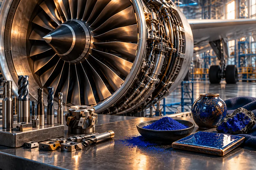 Moteur d’avion, outils en carbure, poudre et céramique bleu de cobalt